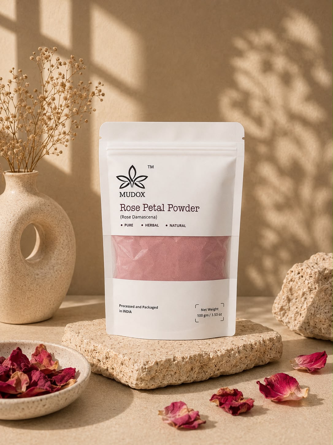 Pure Rose Petal Powder (Rosa Damascena) – Natural Floral Face Pack (100g)
