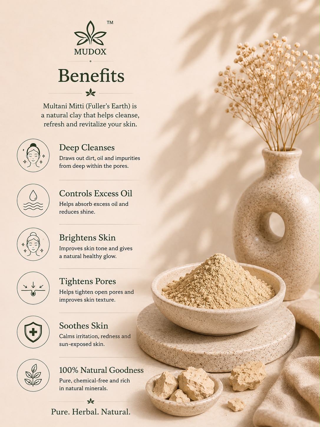 Pure Multani Mitti (Fuller's Earth) Powder – Natural Clay Face Pack (100g)
