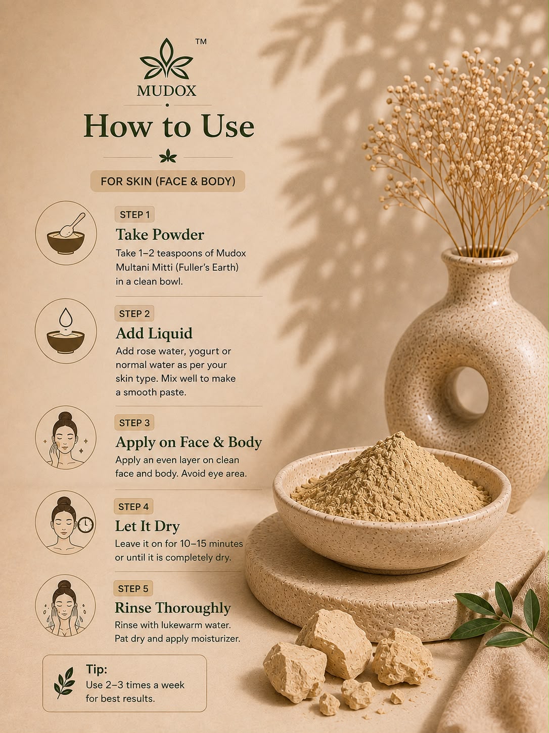 Pure Multani Mitti (Fuller's Earth) Powder – Natural Clay Face Pack (100g)