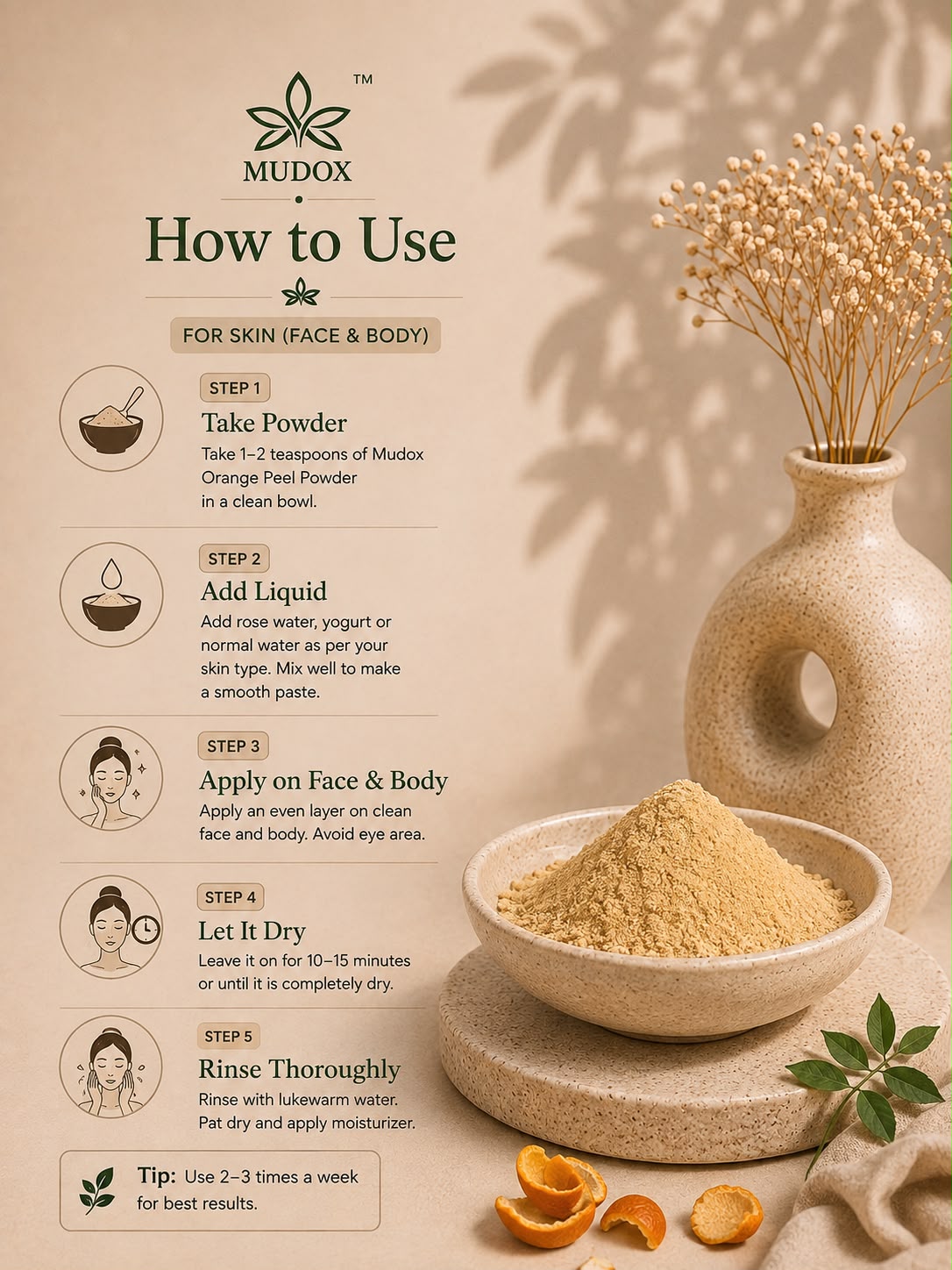 Pure Orange Peel Powder (Citrus Sinensis) – Natural Skin Brightening Face Pack (100g)