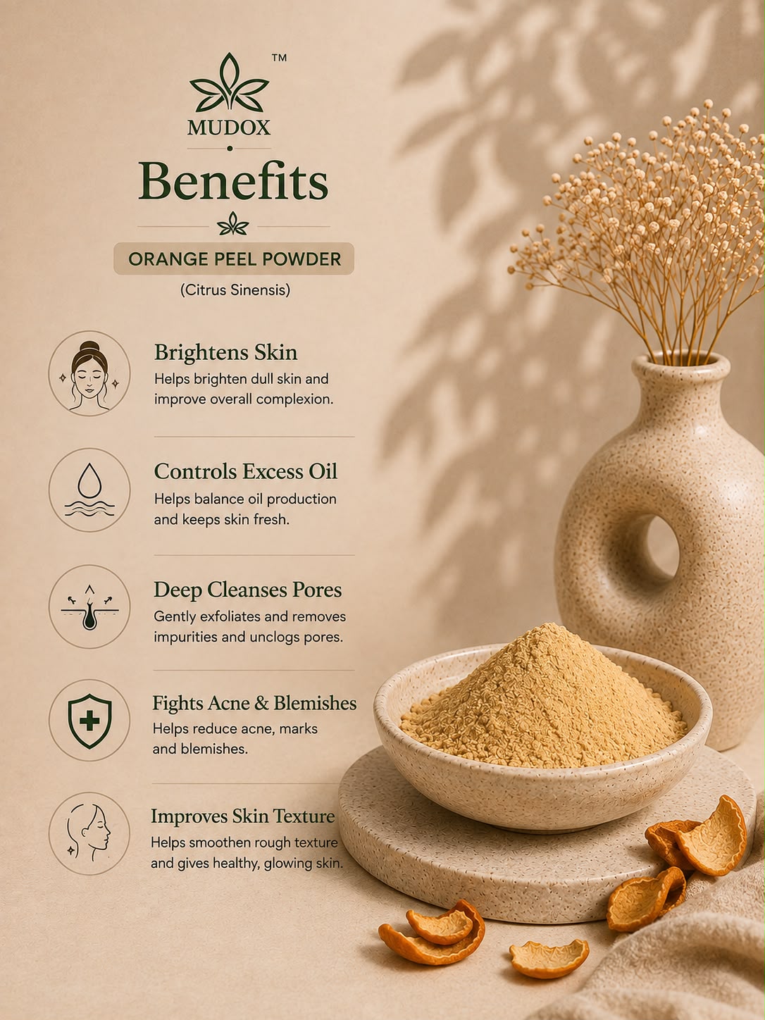 Pure Orange Peel Powder (Citrus Sinensis) – Natural Skin Brightening Face Pack (100g)